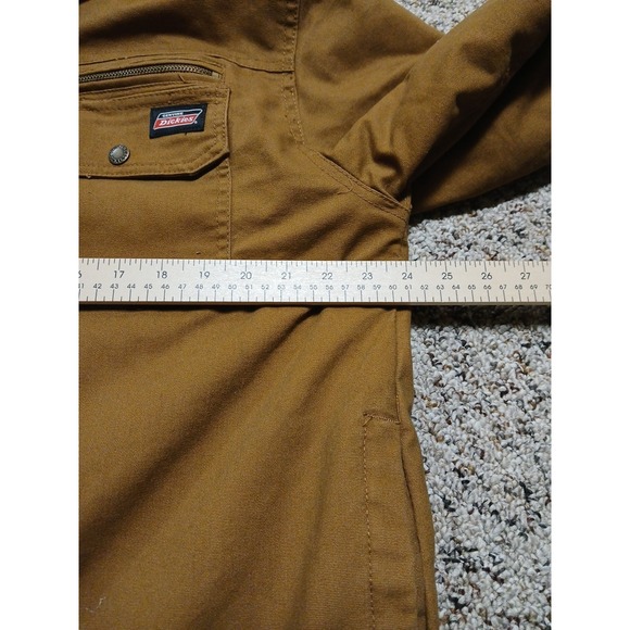 Dickies Jacket Mens Large Brown Canvas Quilted Lined Hooded Workwear Full Zip - Picture 8 of 8